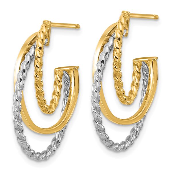 Leslie's 10K W/White Rhodium Polished/Twisted Oval J-Hoop Post Earrings Image 2 H. Brandt Jewelers Natick, MA