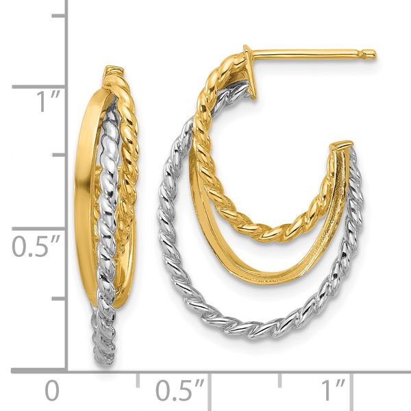 Leslie's 10K W/White Rhodium Polished/Twisted Oval J-Hoop Post Earrings Image 3 Falls Jewelers Concord, NC
