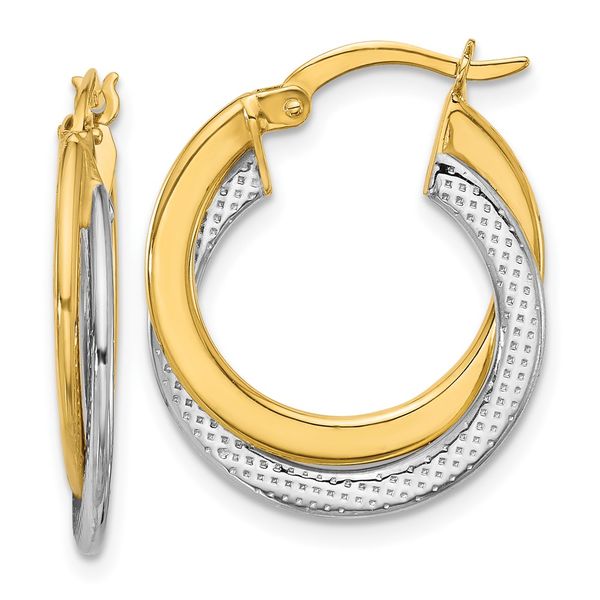 Leslie's 10K with Rhodium Polished and Textured Fancy Hoop Earrings Gaines Jewelry Flint, MI
