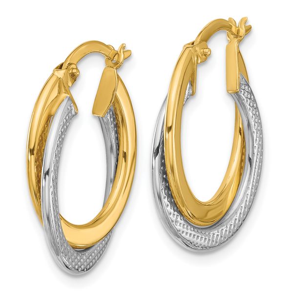 Leslie's 10K with Rhodium Polished and Textured Fancy Hoop Earrings Image 2 James Douglas Jewelers LLC Monroeville, PA