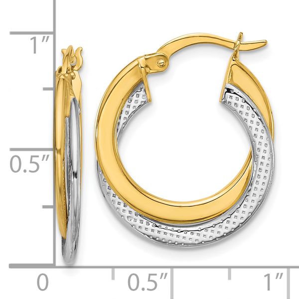 Leslie's 10K with Rhodium Polished and Textured Fancy Hoop Earrings Image 3 J. Anthony Jewelers Neenah, WI