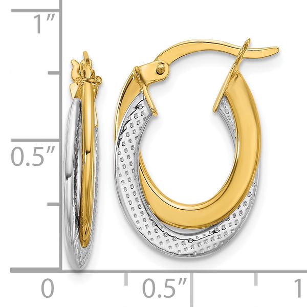 Leslie's 10K with Rhodium Polished and Textured Fancy Hoop Earrings Image 3 JMR Jewelers Cooper City, FL