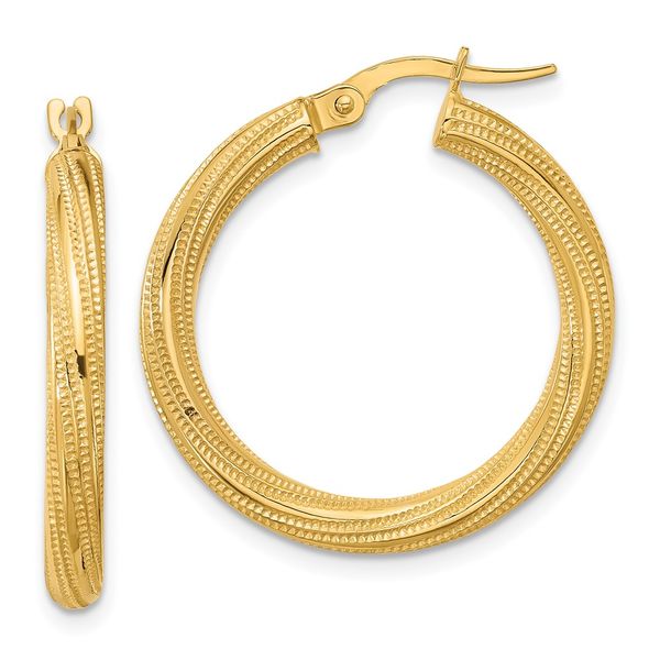Leslie's 10k Polished and Textured Twisted Tube Hoop Earrings Van Scoy Jewelers Wyomissing, PA