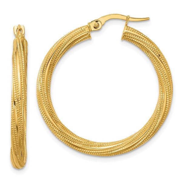 Leslie's 10k Polished and Textured Twisted Tube Hoop Earrings W.P. Shelton Jewelers Ocean Springs, MS