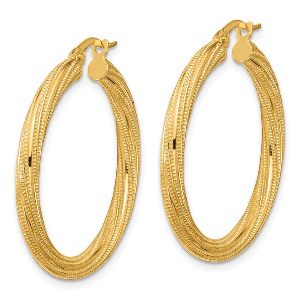 Leslie's 10k Polished and Textured Twisted Tube Hoop Earrings Image 2 Dondero's Jewelry Vineland, NJ