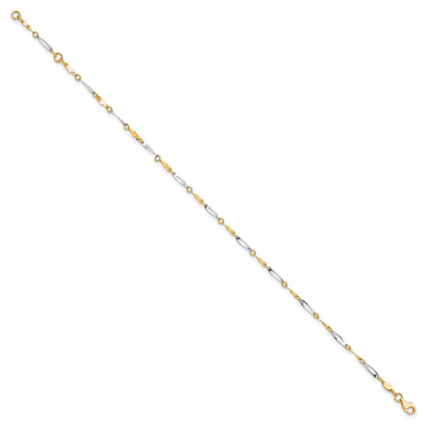 Leslie's 10K Two-tone Polished Fancy Link 1in ext. Anklet Image 2 The Hills Jewelry LLC Worthington, OH