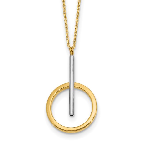 10K w/White Rhodium Polished Bar w/Circle Pendant Necklace Cone Jewelers Carlsbad, NM