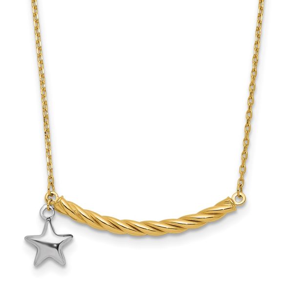 Leslie's 10K Two-tone Polished Bar with Star Necklace Spath Jewelers Bartow, FL
