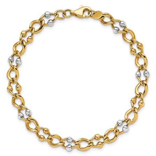 Leslie's 10K Two-tone Polished Fancy Link with Beads Bracelet Image 4 Valentine's Fine Jewelry Dallas, PA
