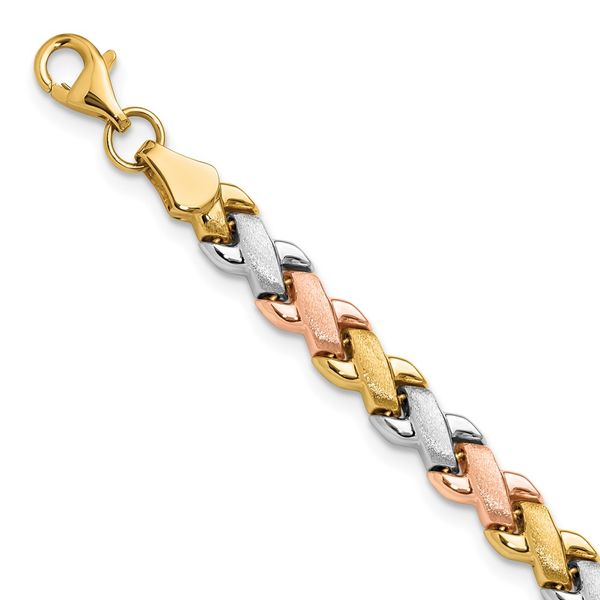Leslie's 10K Two-tone w/Wht Rhodium Polished/Satin Fancy Link Bracelet Valentine's Fine Jewelry Dallas, PA