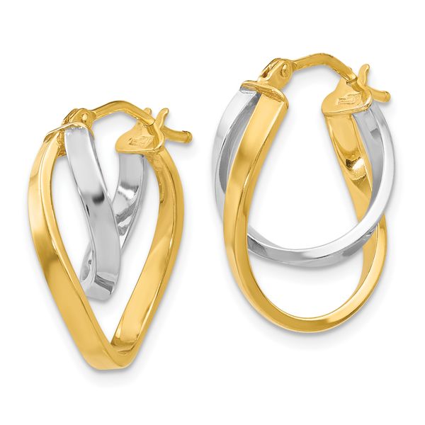 Leslie's 14K Two-tone Polished Hinged Hoop Earrings Image 2 Brummitt Jewelry Design Studio LLC Raleigh, NC