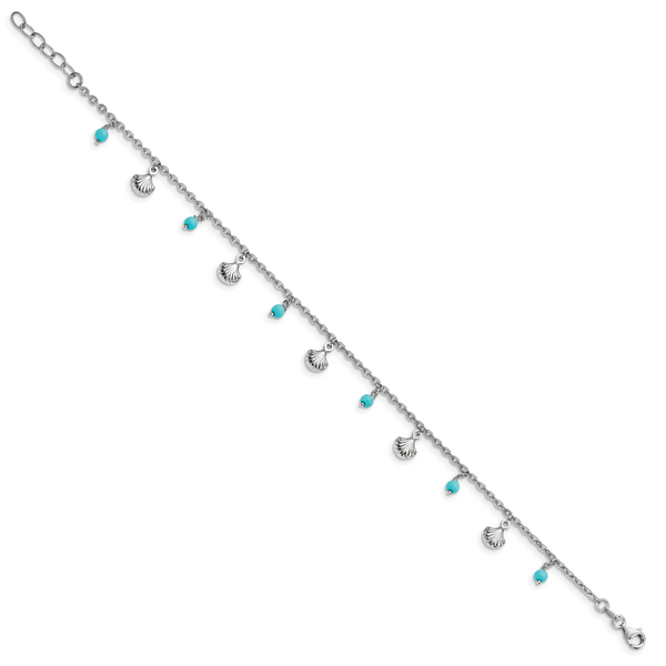 Leslie's Sterling Silver Rhodium-plated Turquoise Adj. 9-10 Anklet Image 2 The Hills Jewelry LLC Worthington, OH