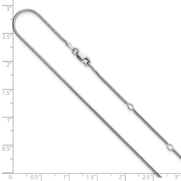 Leslie's SS Rh-plat 1.1mm Round Snake 1in+1in Adjustable Chain Image 3 H. Brandt Jewelers Natick, MA