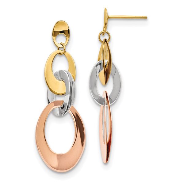 14K Tri-Color Gold Polished Dangle Earrings Brummitt Jewelry Design Studio LLC Raleigh, NC