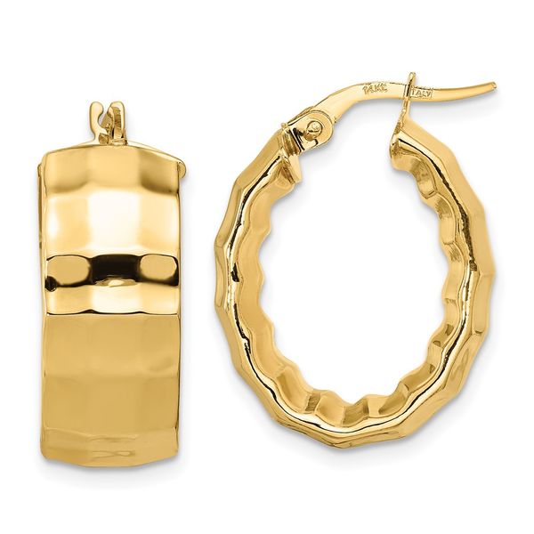Leslie's 14K Polished Textured Oval Hoop Earrings Diamond Design Jewelers Somerset, KY