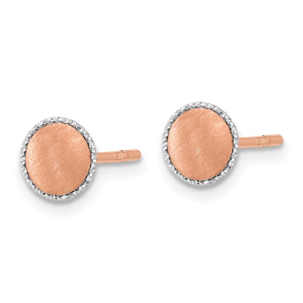 Leslie's 14K Rose Gold with White Gold Accent Brushed Post Earrings Image 2 Crews Jewelry Grandview, MO