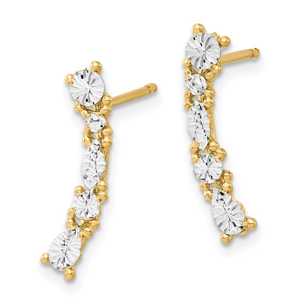 Leslie's 14K and White Rhodium Polished and Diamond-cut Post Earrings Image 2 Jewelry Design Studio Jensen Beach, FL