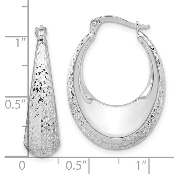 Leslie's 14K White Gold Diamond-Cut Oval Hoop Earrings Image 4 Brummitt Jewelry Design Studio LLC Raleigh, NC