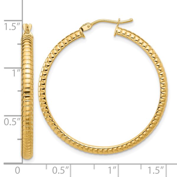 Leslie's 14K Polished and Textured Round Hoop Earrings Image 4 Jewelry Design Studio Jensen Beach, FL