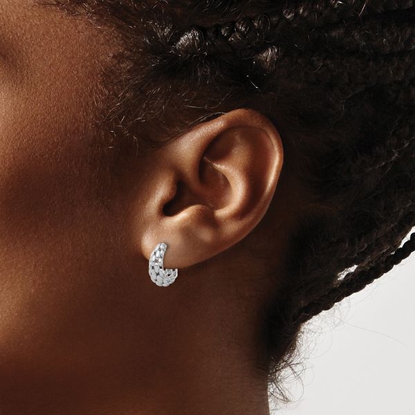 Leslie's 14K White Gold Satin J-Hoop Earrings Image 3 Thomas A. Davis Jewelers Holland, MI