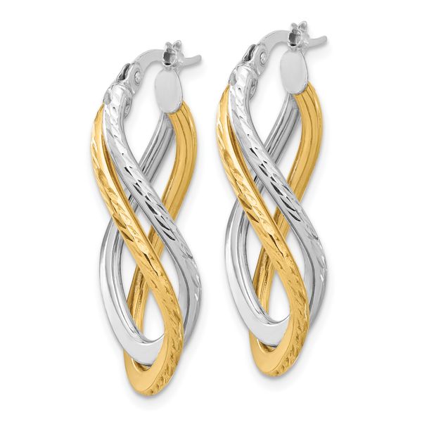 Leslie's 14K Two-tone Polished and Diamond-cut Twist Hoop Earrings Image 2 Glatz Jewelry Aliquippa, PA