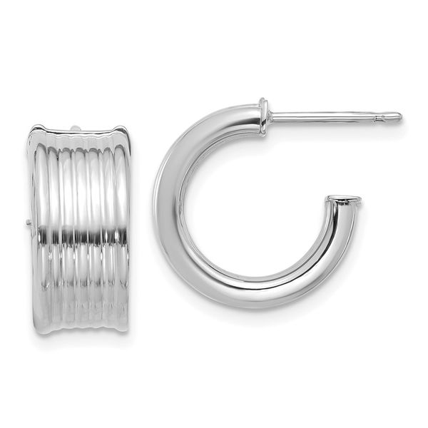 Leslie's 14K White Gold Polished and Grooved J-Hoop Post Earrings Crews Jewelry Grandview, MO