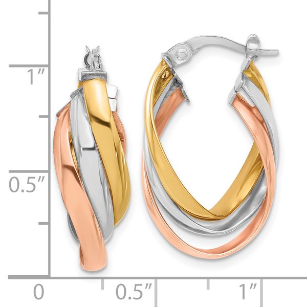 Leslie's 14K Tri-color Polished Twist Hoop Earrings Image 4 Crews Jewelry Grandview, MO