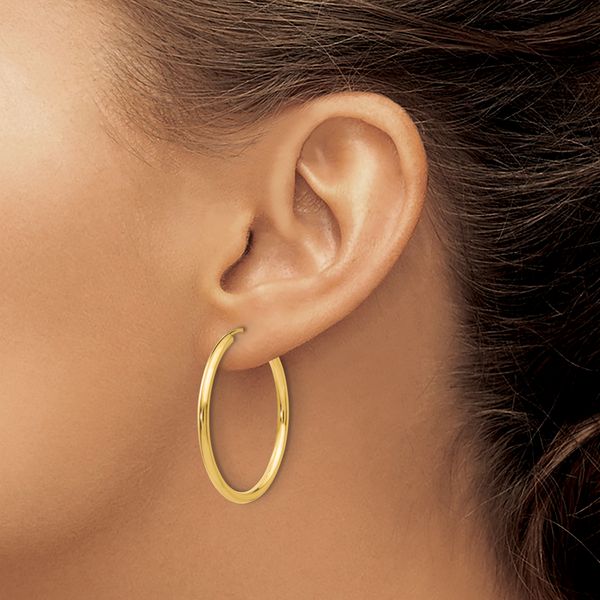 Leslie's 14k Polished Round Endless 2mm Hoop Earrings Image 3 Glatz Jewelry Aliquippa, PA