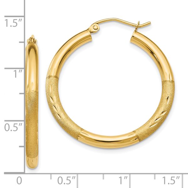 Leslie's 14k Satin and D/C 3mm Round Hoop Earrings Image 4 Diamond Design Jewelers Somerset, KY