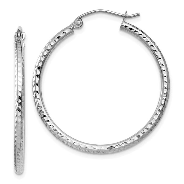 Leslie's 14k White Gold Diamond-cut 2mm Round Tube Hoop Earrings Crews Jewelry Grandview, MO