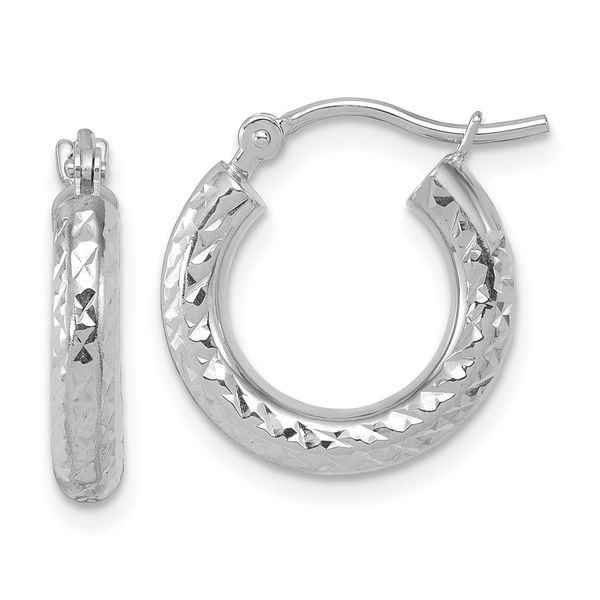 Leslie's 14k White Gold Diamond-cut 3mm Round Hoop Earrings Brummitt Jewelry Design Studio LLC Raleigh, NC