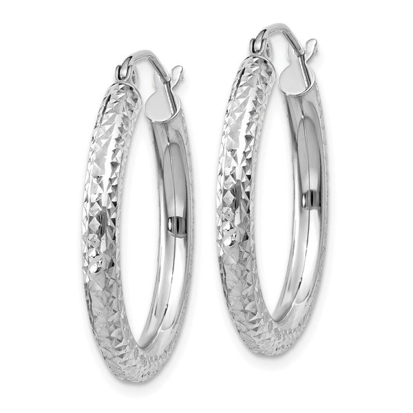 Leslie's 14k White Gold Diamond-cut 3mm Round Hoop Earrings Image 2 Crews Jewelry Grandview, MO