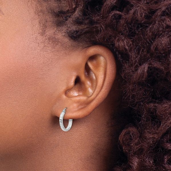Leslie's 14k White Gold D/C 2.8x15mm Hollow Hoop Earrings Image 3 Van Scoy Jewelers Wyomissing, PA