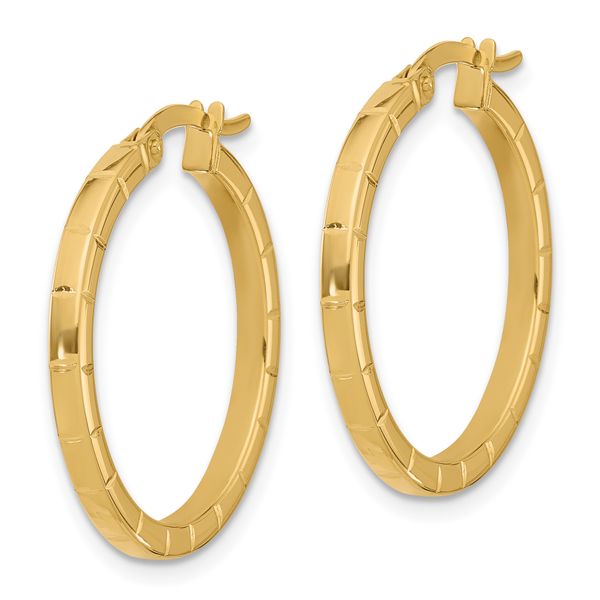 Leslie's 14K Polished and Grooved Round Hoop Earrings Image 2 JMR Jewelers Cooper City, FL