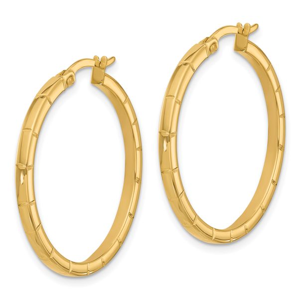 Leslie's 14K Polished and Grooved Round Hoop Earrings Image 2 Conti Jewelers Endwell, NY