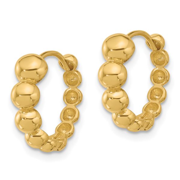 Leslie's 14K Polished Beaded Hoop Earrings Image 2 Spath Jewelers Bartow, FL