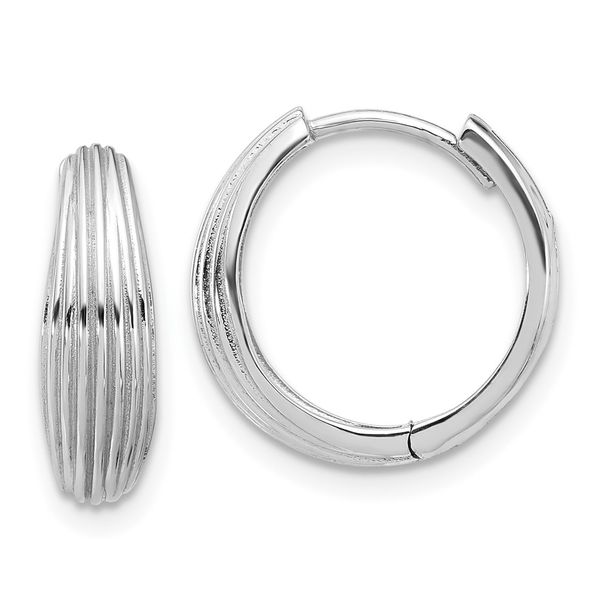 Leslie's 14K White Gold Polished and Grooved Hinged Hoop Earrings Spath Jewelers Bartow, FL