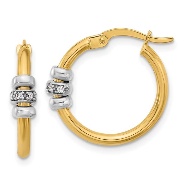 Leslie's 14K Two-tone Polished CZ Hoop Earrings Conti Jewelers Endwell, NY