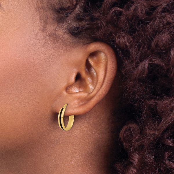 Leslie's 14K Polished with Black Enamel Hoop Earrings Image 3 Greenfield Jewelers Pittsburgh, PA