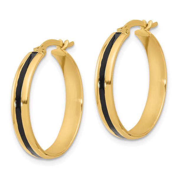 Leslie's 14K Polished with Black Enamel Hoop Earrings Image 2 Spath Jewelers Bartow, FL