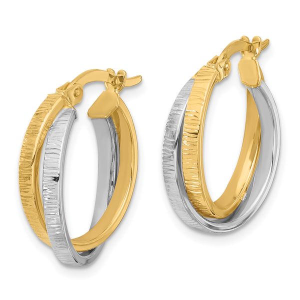 Leslie's 14K Two-tone Polished and Textured Bypass Hoop Earrings Image 2 Thurber's Fine Jewelry Wadsworth, OH