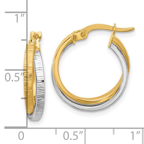 Leslie's 14K Two-tone Polished and Textured Bypass Hoop Earrings Image 4 Jambs Jewelry Raymond, NH