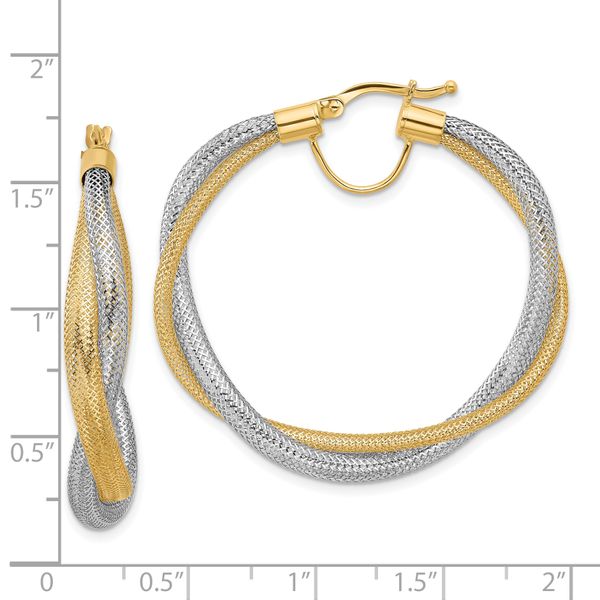Leslie's 14K Two-tone Braided Mesh Stretch Hoop Earrings Image 4 Biondi Diamond Jewelers Aurora, CO