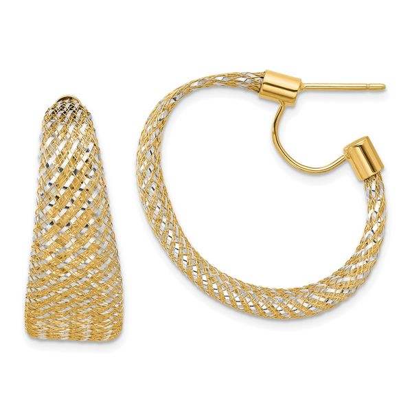 14K Two-tone Braided Mesh Stretch Post Hoop Earrings Cone Jewelers Carlsbad, NM