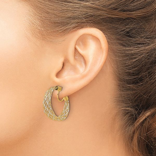 Leslie's 14K Two-tone Braided Mesh Stretch Post Hoop Earrings Image 3 S.E. Needham Jewelers Logan, UT