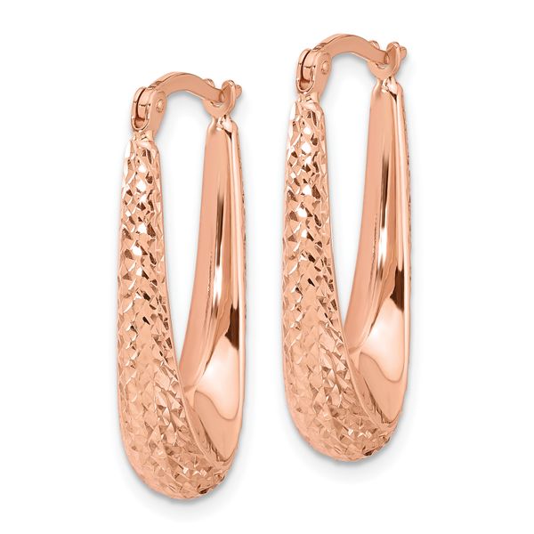 Leslie's 14K Rose Gold Polished and Diamond-cut Hoop Earrings Image 2 Greenfield Jewelers Pittsburgh, PA