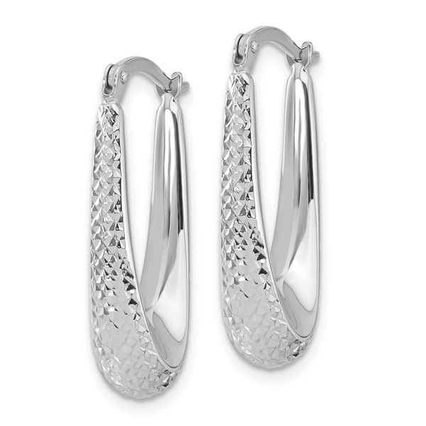 Leslie's 14K White Gold Polished and Diamond-cut Hoop Earrings Image 2 Van Scoy Jewelers Wyomissing, PA
