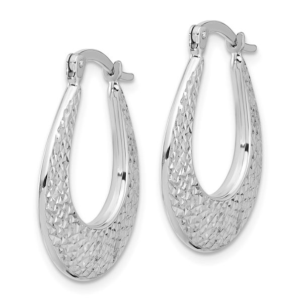 Leslie's 14K White Gold Polished and Diamond-cut Hoop Earrings Image 2 Dondero's Jewelry Vineland, NJ