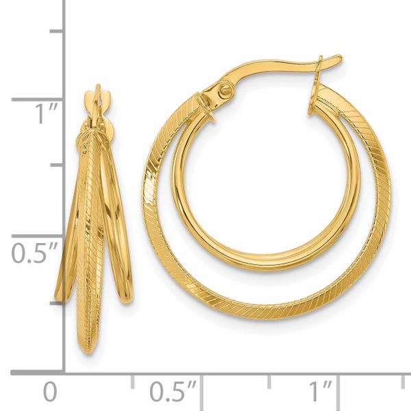 Leslie's 14K Polished and Textured Triple Row Hoop Earrings Image 4 Mesa Jewelers Grand Junction, CO