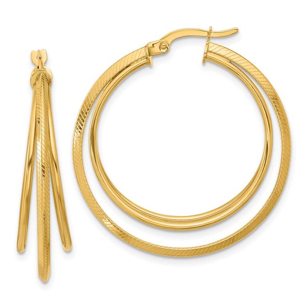 Leslie's 14K Polished and Textured Triple Row Hoop Earrings John E. Koller Jewelry Designs Owasso, OK